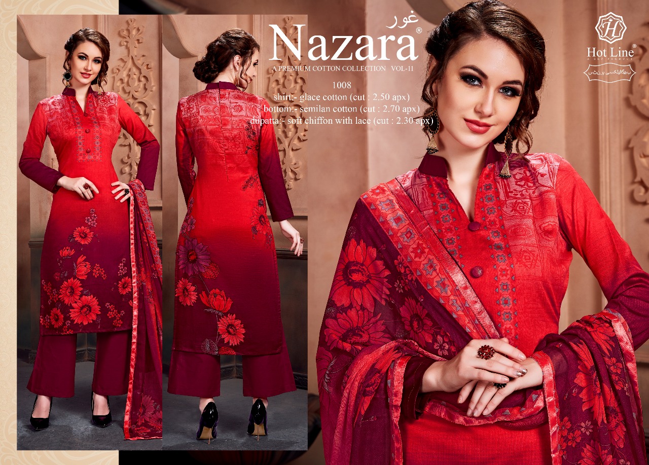 Nazara By Hot Line 1001 To 1010 Series Beautiful Suits Stylish Colorful Fancy Casual Wear & Ethnic Wear Pure Glace Cotton Printed Dresses At Wholesale Price