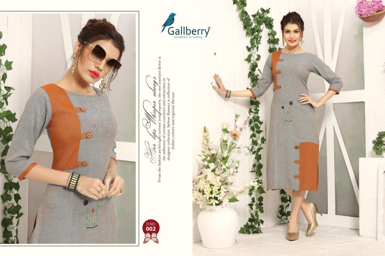 Nerine Vol-2 By Gallberry 001 To 006 Series Beautiful Stylish Fancy Colorful Casual Wear & Ethnic Wear & Ready To Wear Rayon Two Tone Embroidered Kurtis At Wholesale Price