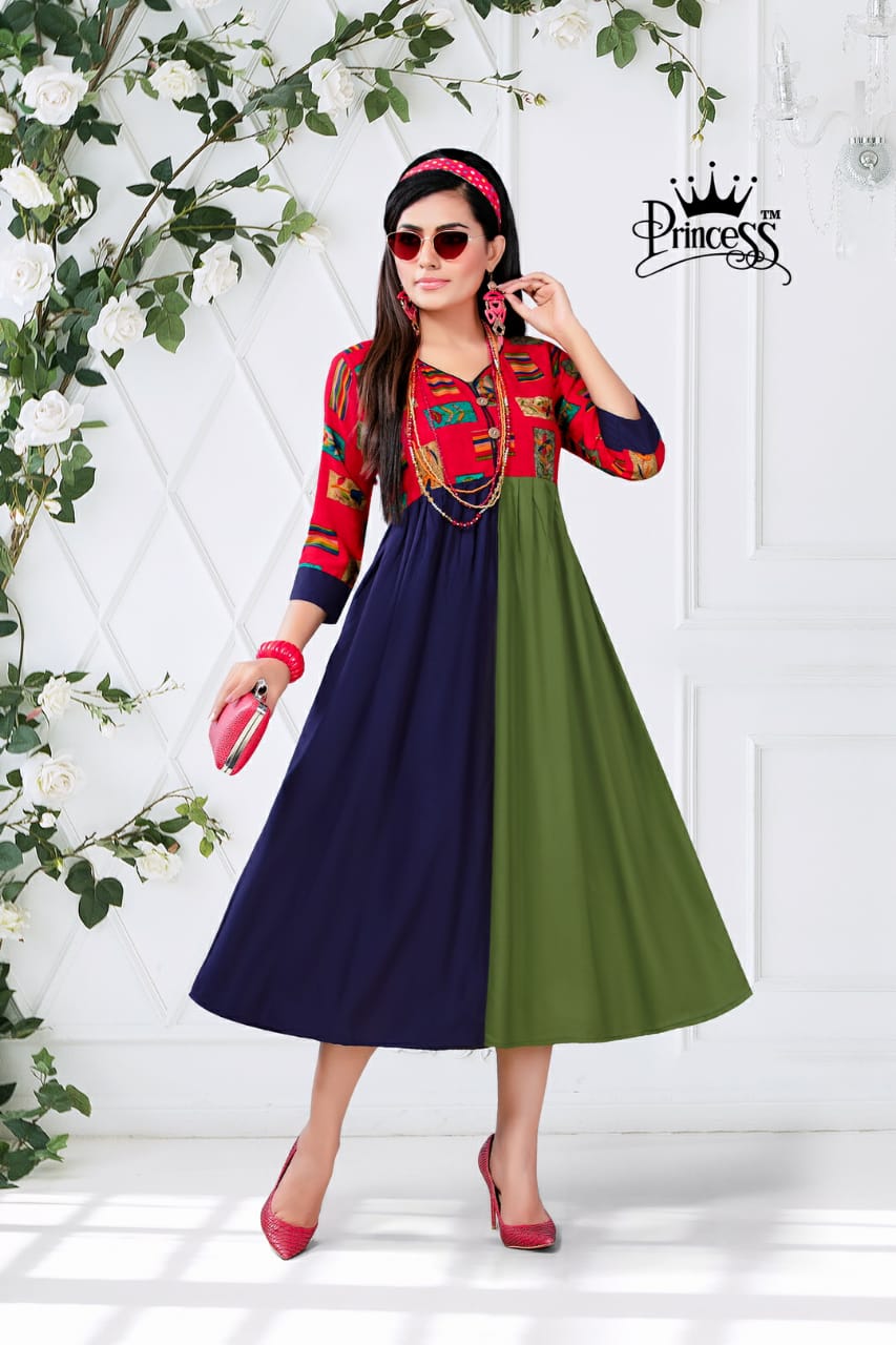 New Heerwa Gown Style By Princess  01 To 12 Series Stylish Fancy Beautiful Colorful Casual Wear & Ethnic Wear Rayon Printed Kurtis At Wholesale Price