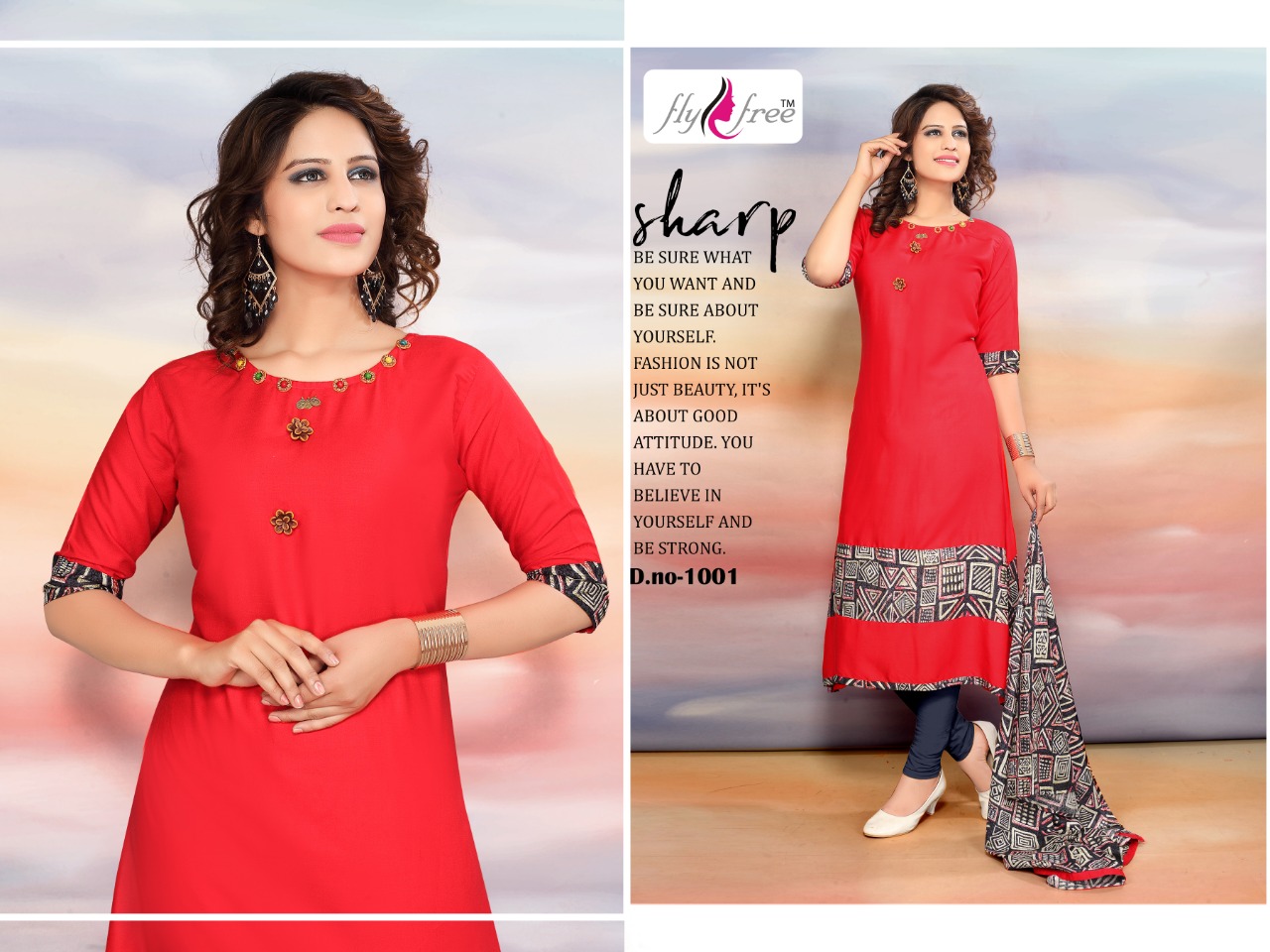 Nidhi By Fly Free 2801 To 2808 Series Beautiful Stylish Colorful Fancy Party Wear & Ethnic Wear & Ready To Wear Heavy Rayon Printed Kurtis & Dupattas At Wholesale Price