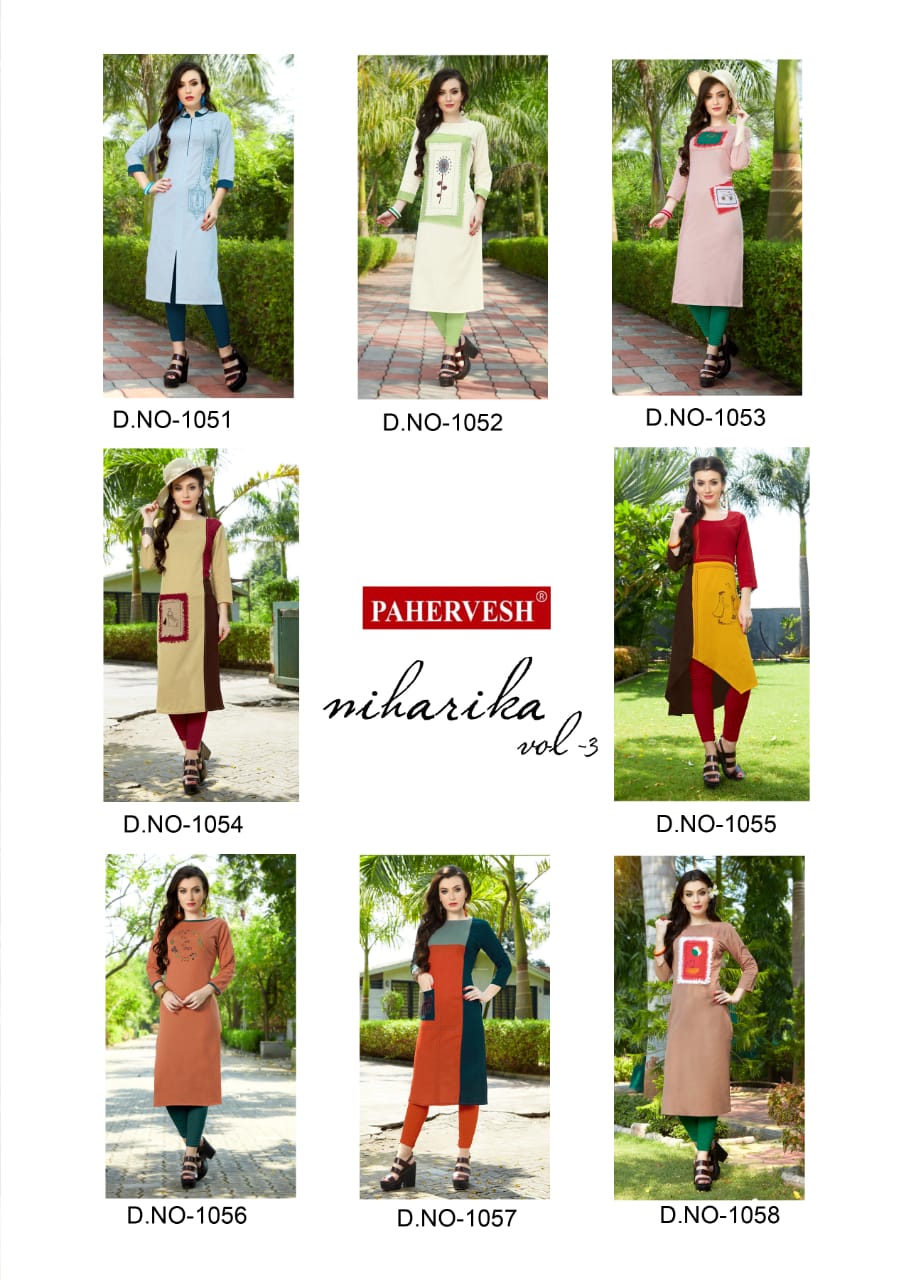 Niharika Vol-3 By Pahervesh 1051 To 1058 Series Beautiful Colorful Stylish Fancy Casual Wear & Ethnic Wear & Ready To Wear Cotton Flex Kurtis At Wholesale Price