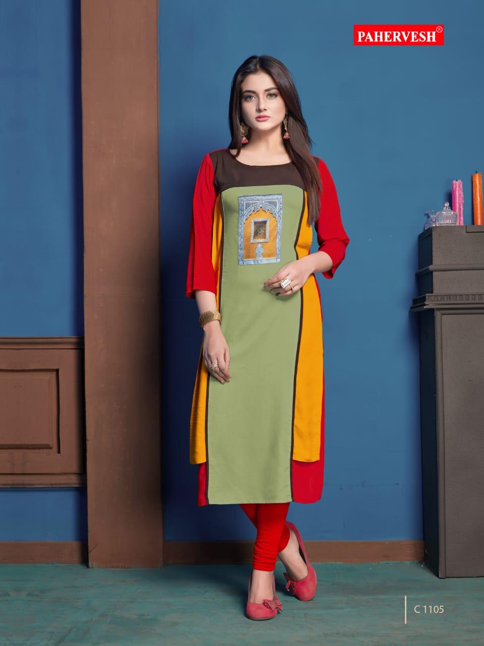 Nikhar Vol-2 By Pahervesh  Stylish Fancy Beautiful Colorful Casual Wear & Ethnic Wear Rayon And Rayon Flex With Hand Work And Embroidery Work Kurtis At Wholesale Price