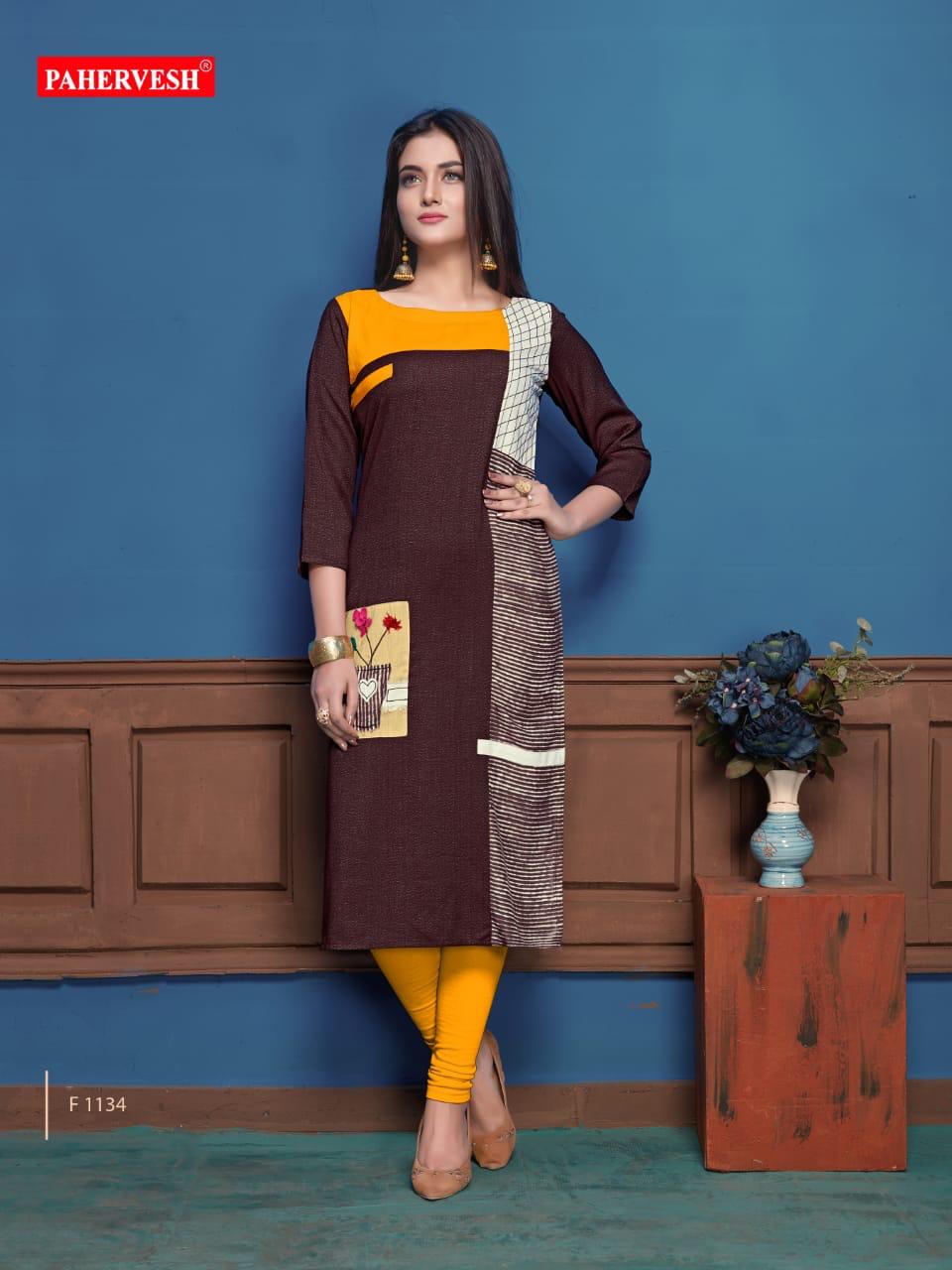 Nikhar Vol-2 By Pahervesh  Stylish Fancy Beautiful Colorful Casual Wear & Ethnic Wear Rayon And Rayon Flex With Hand Work And Embroidery Work Kurtis At Wholesale Price