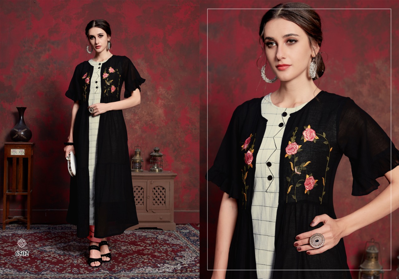 Nirvana By Micro Designer 6501 To 6508 Series Beautiful Stylish Fancy Colorful Casual Wear & Ethnic Wear & Ready To Wear Pure Muslin Embroidery Kurtis At Wholesale Price