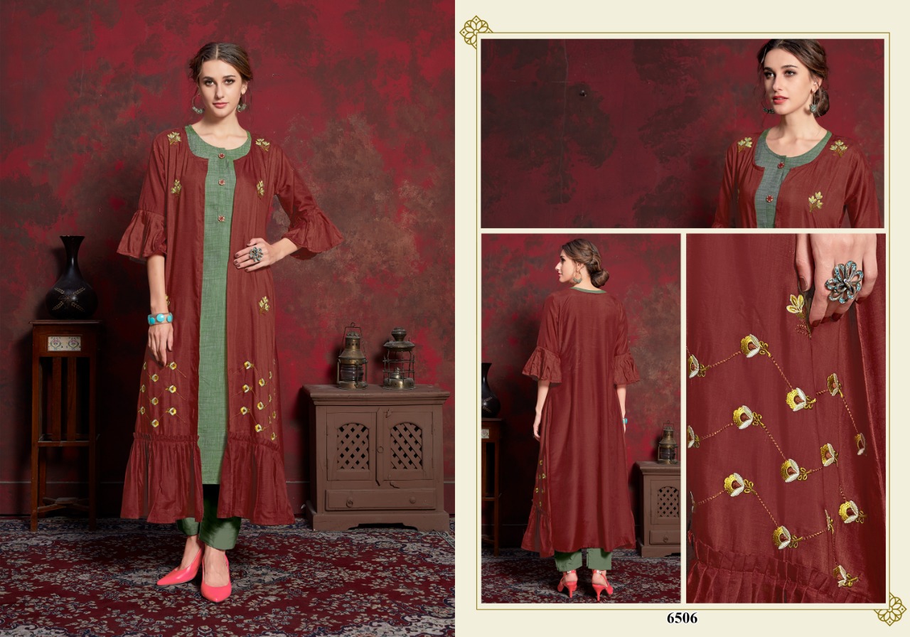 Nirvana By Micro Designer 6501 To 6508 Series Beautiful Stylish Fancy Colorful Casual Wear & Ethnic Wear & Ready To Wear Pure Muslin Embroidery Kurtis At Wholesale Price