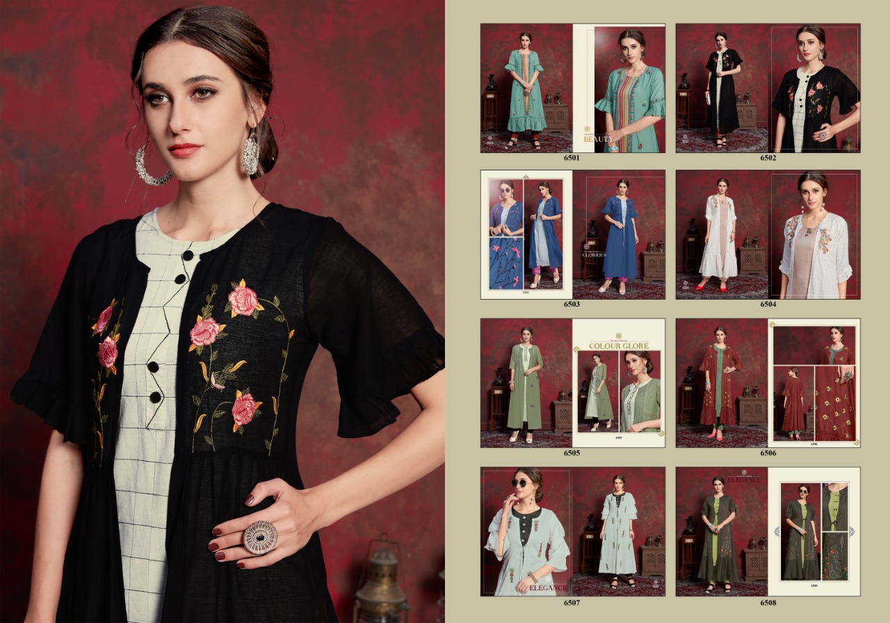 Nirvana By Micro Designer 6501 To 6508 Series Beautiful Stylish Fancy Colorful Casual Wear & Ethnic Wear & Ready To Wear Pure Muslin Embroidery Kurtis At Wholesale Price
