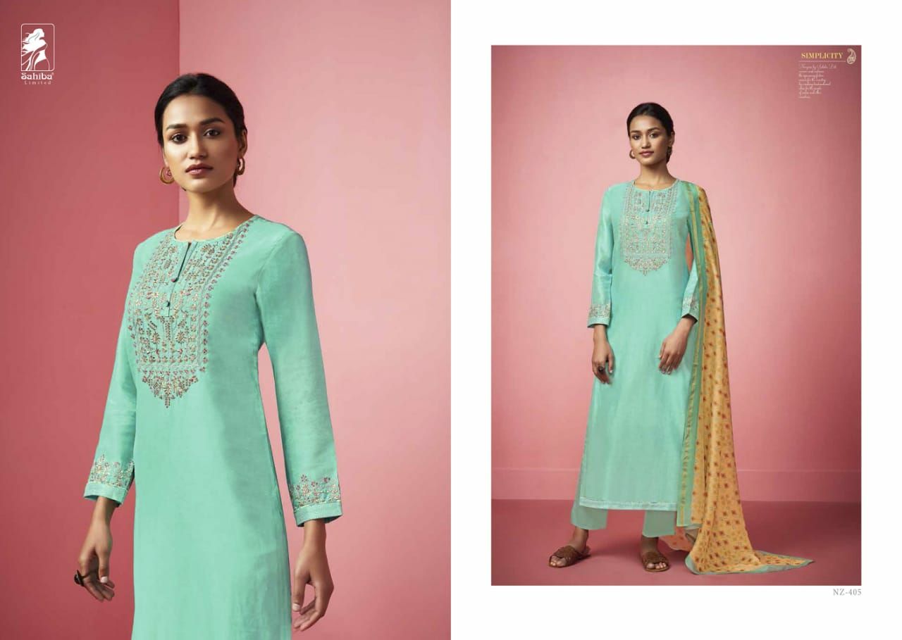Nirzara By Sahiba Fabrics Designer Pakistani Suits Collection Beautiful Stylish Fancy Colorful Party Wear & Ethnic Wear South Silk Embroidered Dresses At Wholesale Price