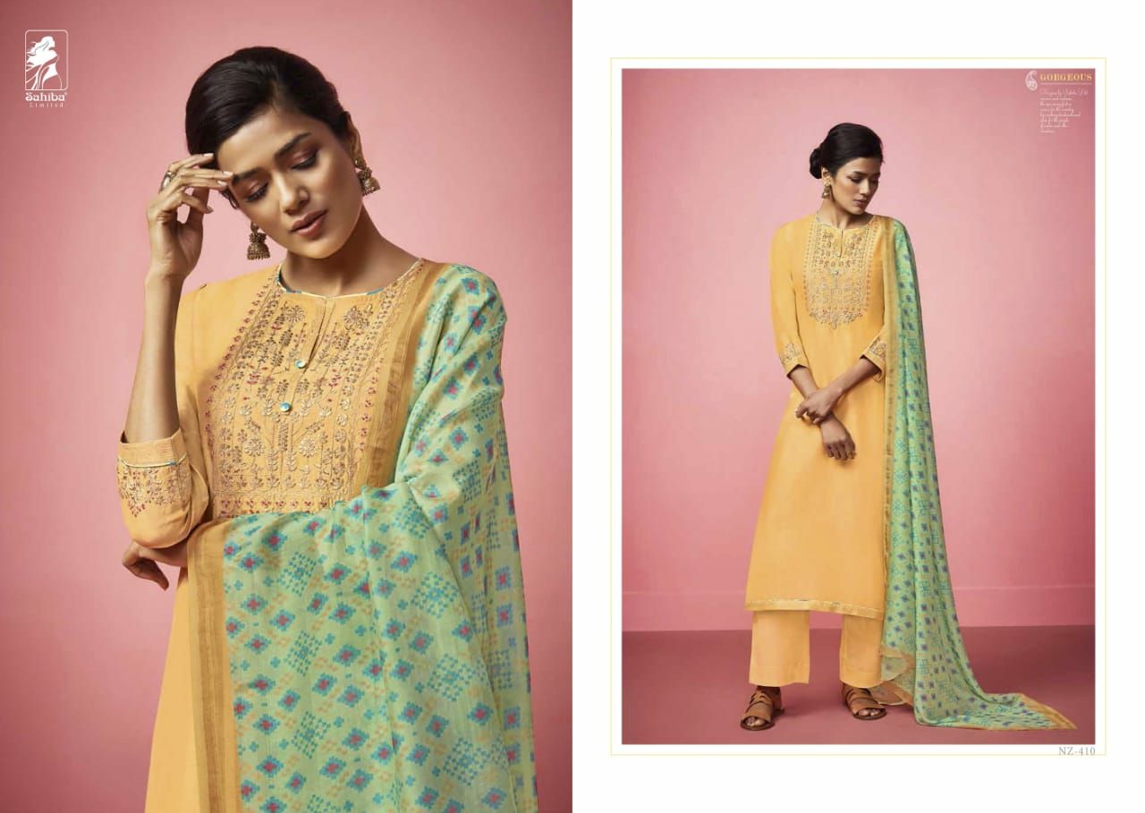 Nirzara By Sahiba Fabrics Designer Pakistani Suits Collection Beautiful Stylish Fancy Colorful Party Wear & Ethnic Wear South Silk Embroidered Dresses At Wholesale Price