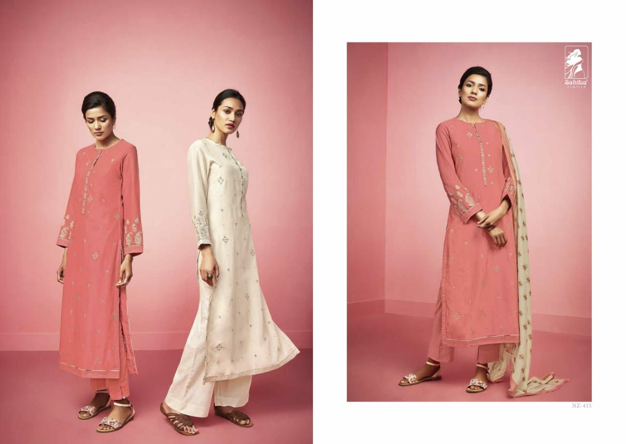 Nirzara By Sahiba Fabrics Designer Pakistani Suits Collection Beautiful Stylish Fancy Colorful Party Wear & Ethnic Wear South Silk Embroidered Dresses At Wholesale Price