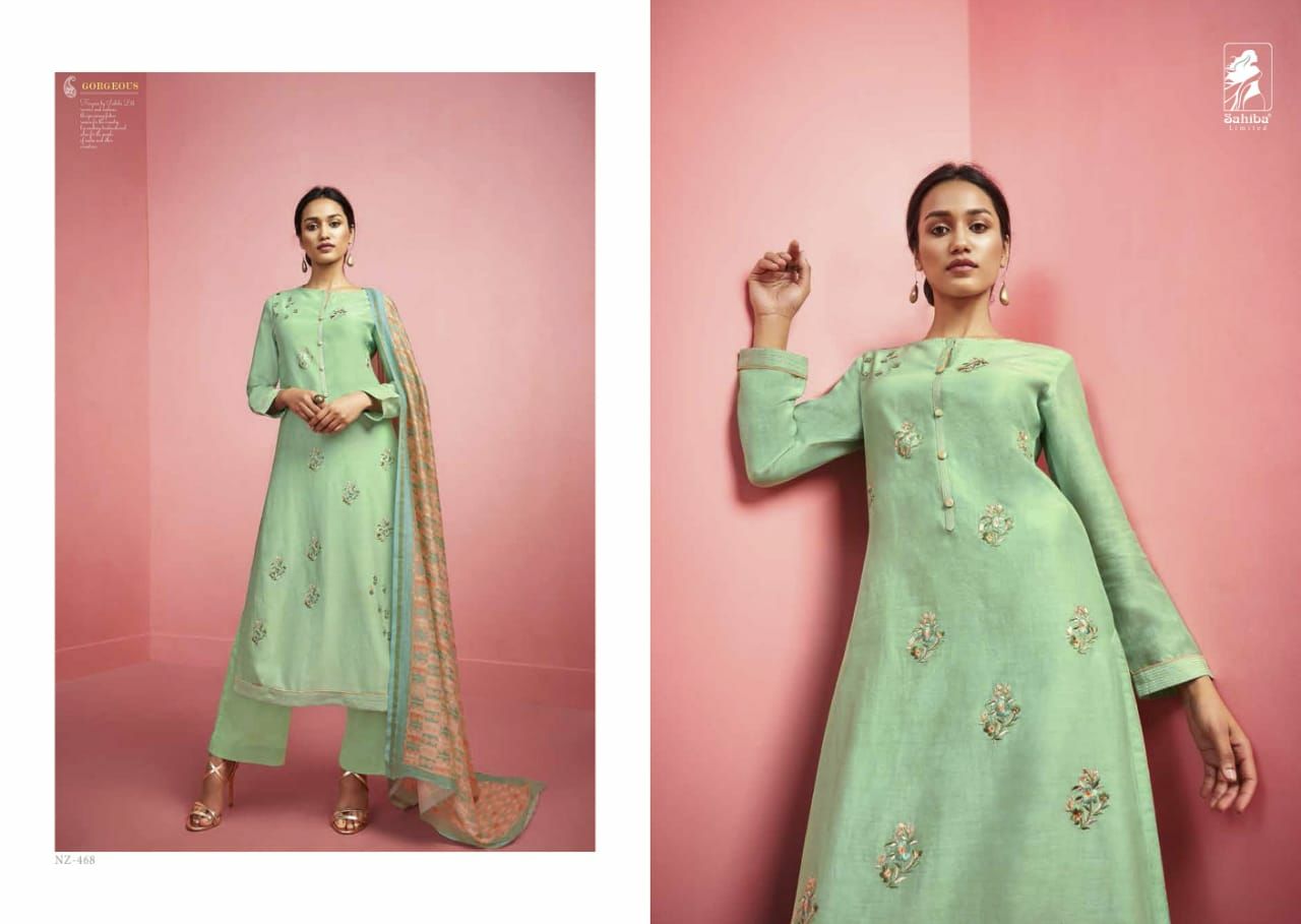 Nirzara By Sahiba Fabrics Designer Pakistani Suits Collection Beautiful Stylish Fancy Colorful Party Wear & Ethnic Wear South Silk Embroidered Dresses At Wholesale Price