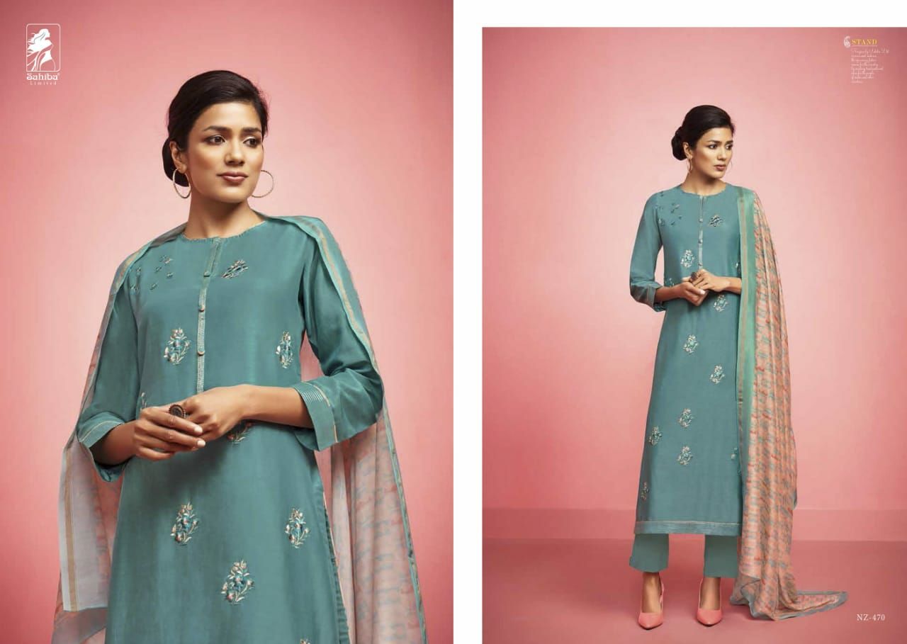 Nirzara By Sahiba Fabrics Designer Pakistani Suits Collection Beautiful Stylish Fancy Colorful Party Wear & Ethnic Wear South Silk Embroidered Dresses At Wholesale Price