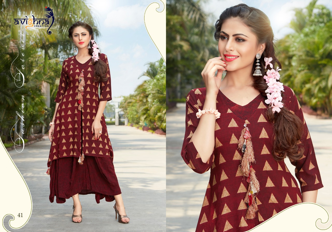 Nishtha Vol-1 By Avighna Creation 40 To 47 Series Beautiful Colorful Stylish Fancy Casual Wear & Ethnic Wear & Ready To Wear Heavy Rayon & Cotton Kurtis At Wholesale Price