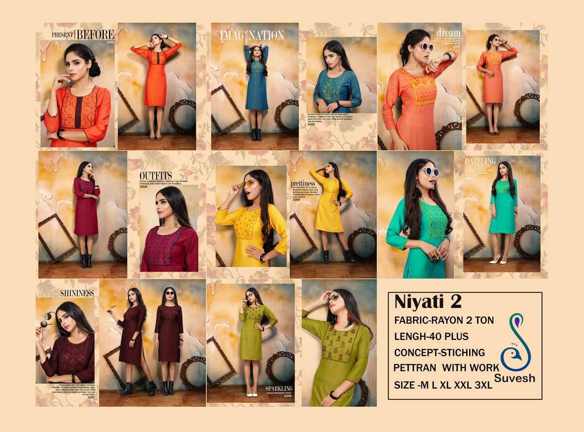 Niyati Vol-2 By Suvesh 1001 To 1008 Series Beautiful Stylish Fancy Colorful Casual Wear & Ethnic Wear & Ready To Wear Rayon Two Tone Kurtis  At Wholesale Price