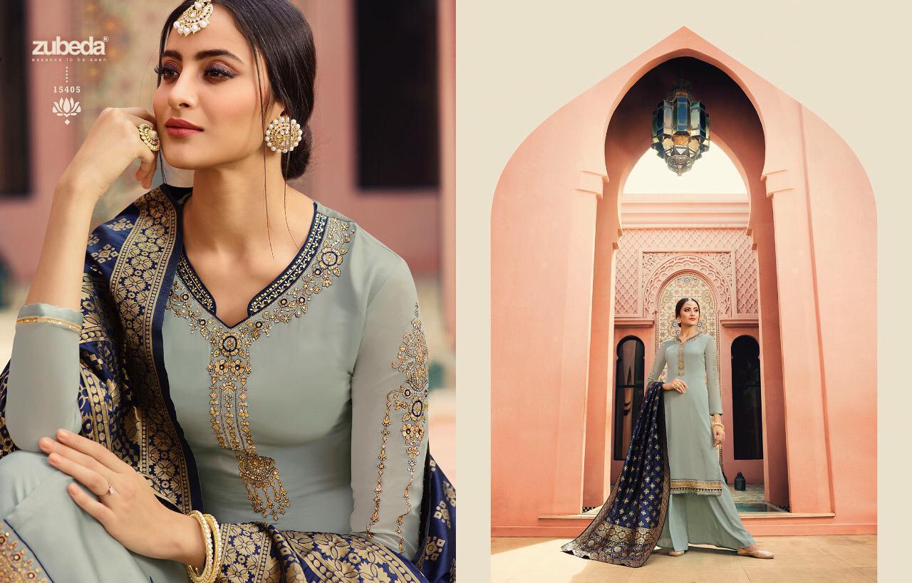 Nyra Banrasi Dupatta Vol-2 By Zubeda 15401 To 15408 Series Designer Suits Collection Beautiful Stylish Fancy Colorful Party Wear & Occasional Wear Stain Georgette Embroidered Dresses At Wholesale Price