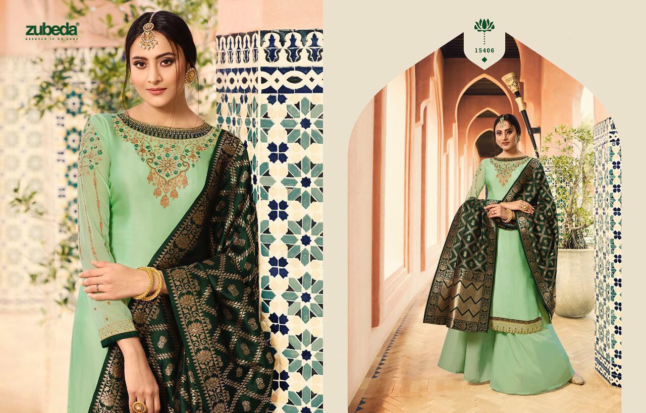 Nyra Banrasi Dupatta Vol-2 By Zubeda 15401 To 15408 Series Designer Suits Collection Beautiful Stylish Fancy Colorful Party Wear & Occasional Wear Stain Georgette Embroidered Dresses At Wholesale Price