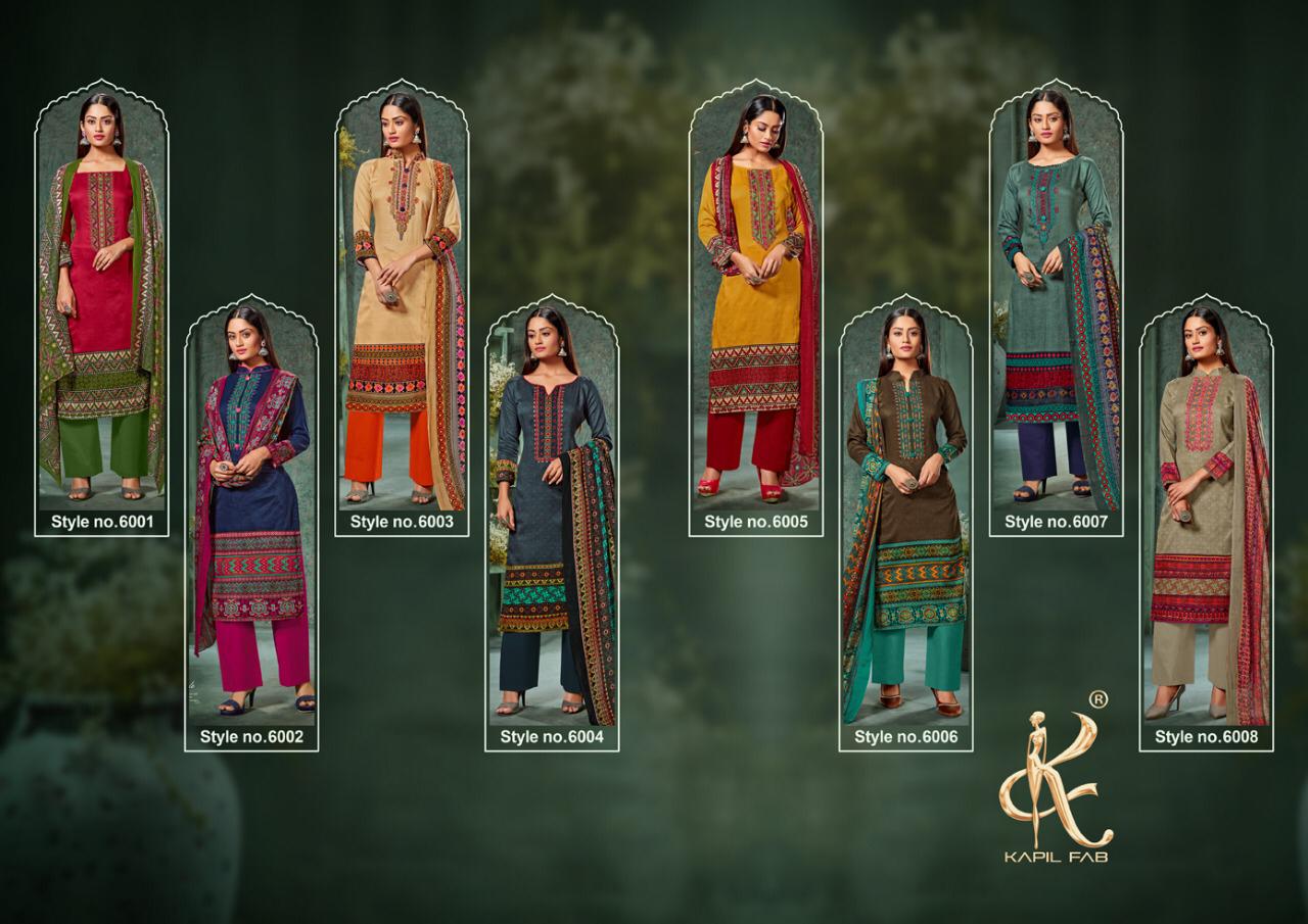 Olive By Kapil Fab 6001 To 6008 Series Beautiful Pashmina Suits Stylish Fancy Colorful Winter Wear & Ethnic Wear Cotton Satin Print Embroidered Dresses At Wholesale Price