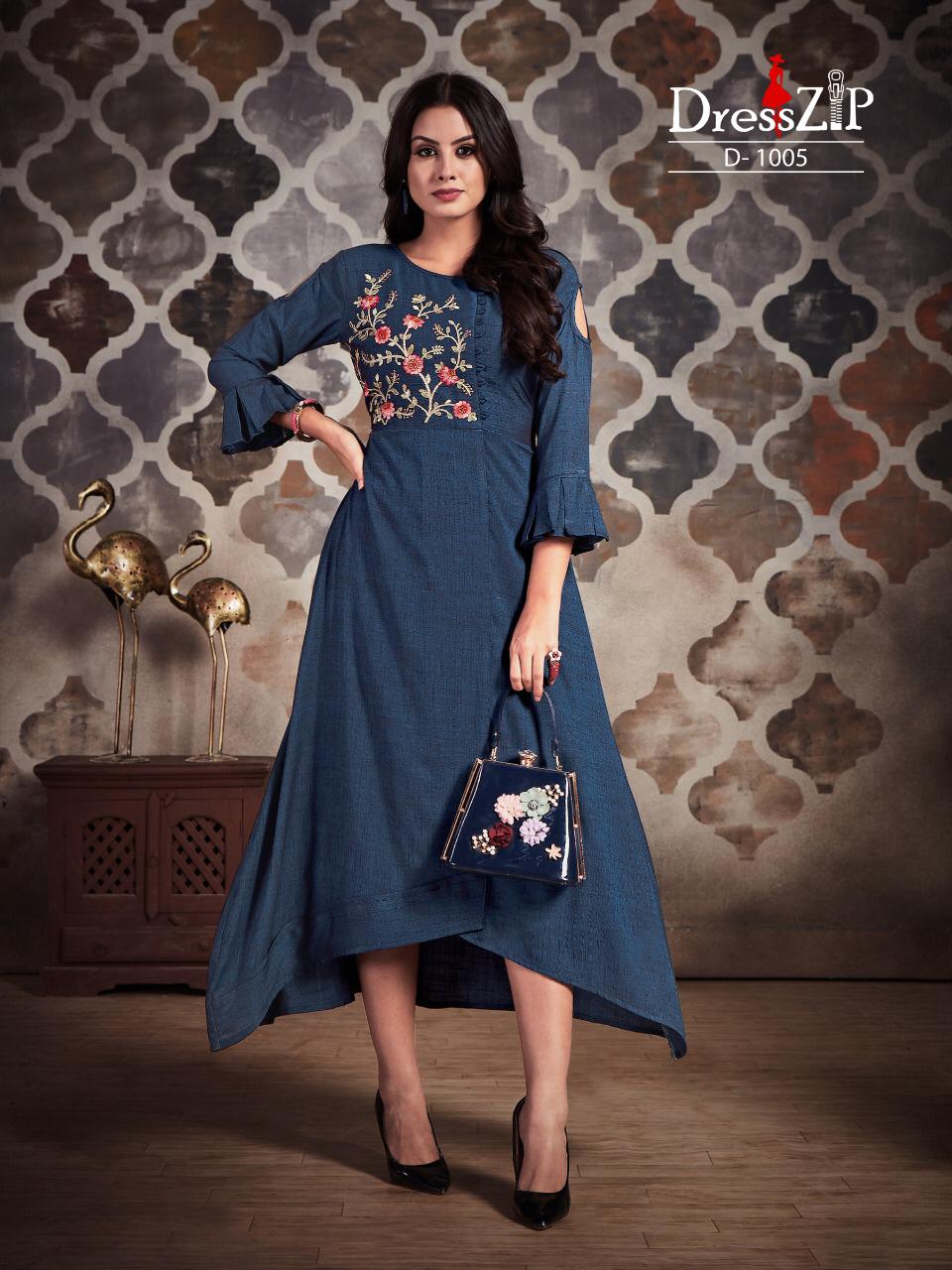Only For You By Dress Zip 1001 To 1006 Series Beautiful Colorful Stylish Fancy Casual Wear & Ethnic Wear & Ready To Wear Two Tone Rayon Embroidered Printed Kurtis At Wholesale Price