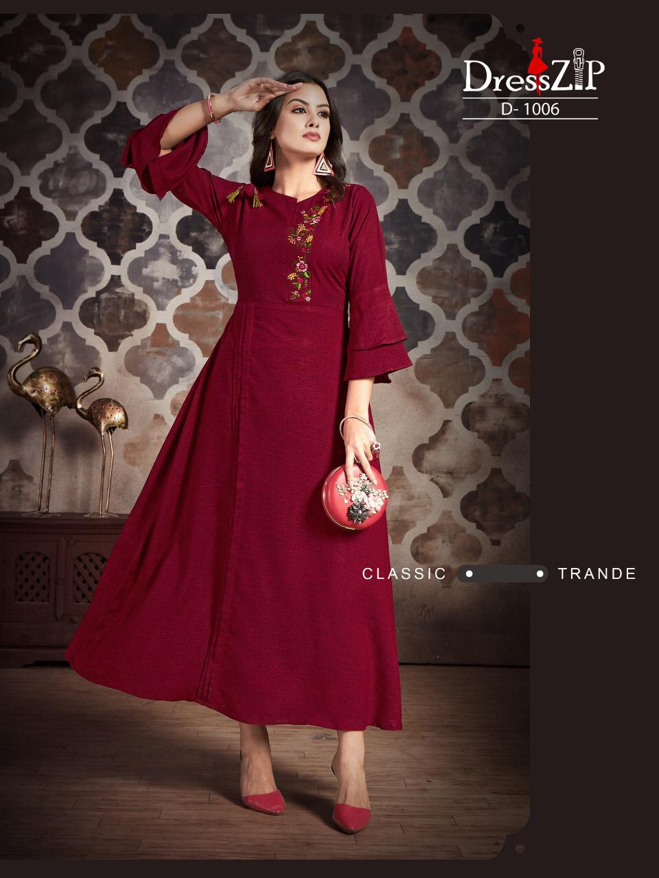 Only For You By Dress Zip 1001 To 1006 Series Beautiful Colorful Stylish Fancy Casual Wear & Ethnic Wear & Ready To Wear Two Tone Rayon Embroidered Printed Kurtis At Wholesale Price
