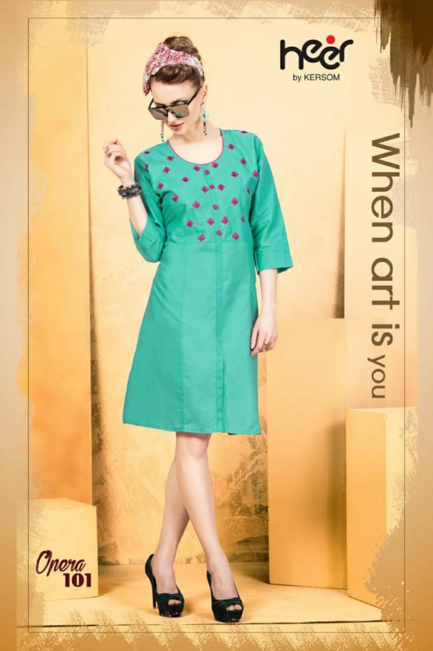 Opera By Heer 101 To 108 Series Beautiful Colorful Stylish Fancy Casual Wear & Ethnic Wear & Ready To Wear Heavy Cotton Dobby Quality Kurtis At Wholesale Price