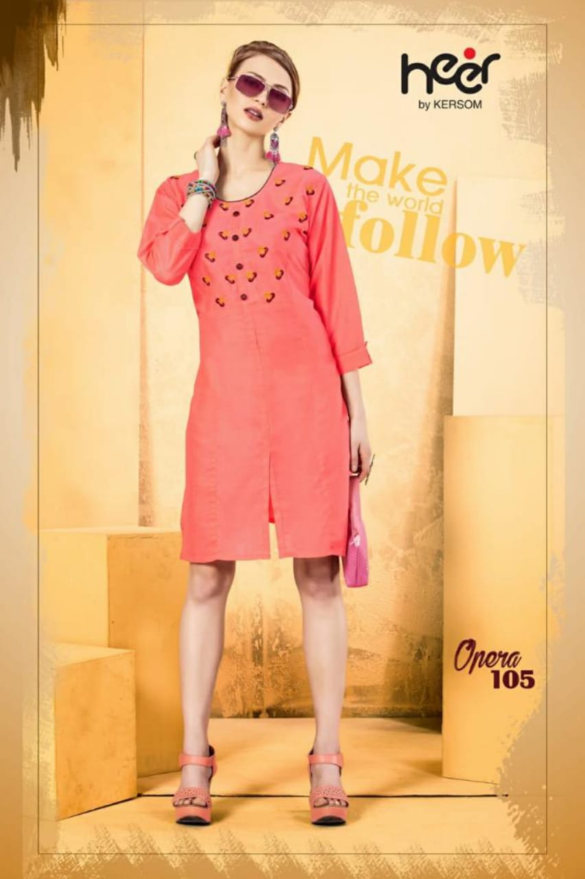Opera By Heer 101 To 108 Series Beautiful Colorful Stylish Fancy Casual Wear & Ethnic Wear & Ready To Wear Heavy Cotton Dobby Quality Kurtis At Wholesale Price