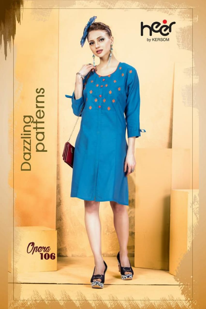 Opera By Heer 101 To 108 Series Beautiful Colorful Stylish Fancy Casual Wear & Ethnic Wear & Ready To Wear Heavy Cotton Dobby Quality Kurtis At Wholesale Price