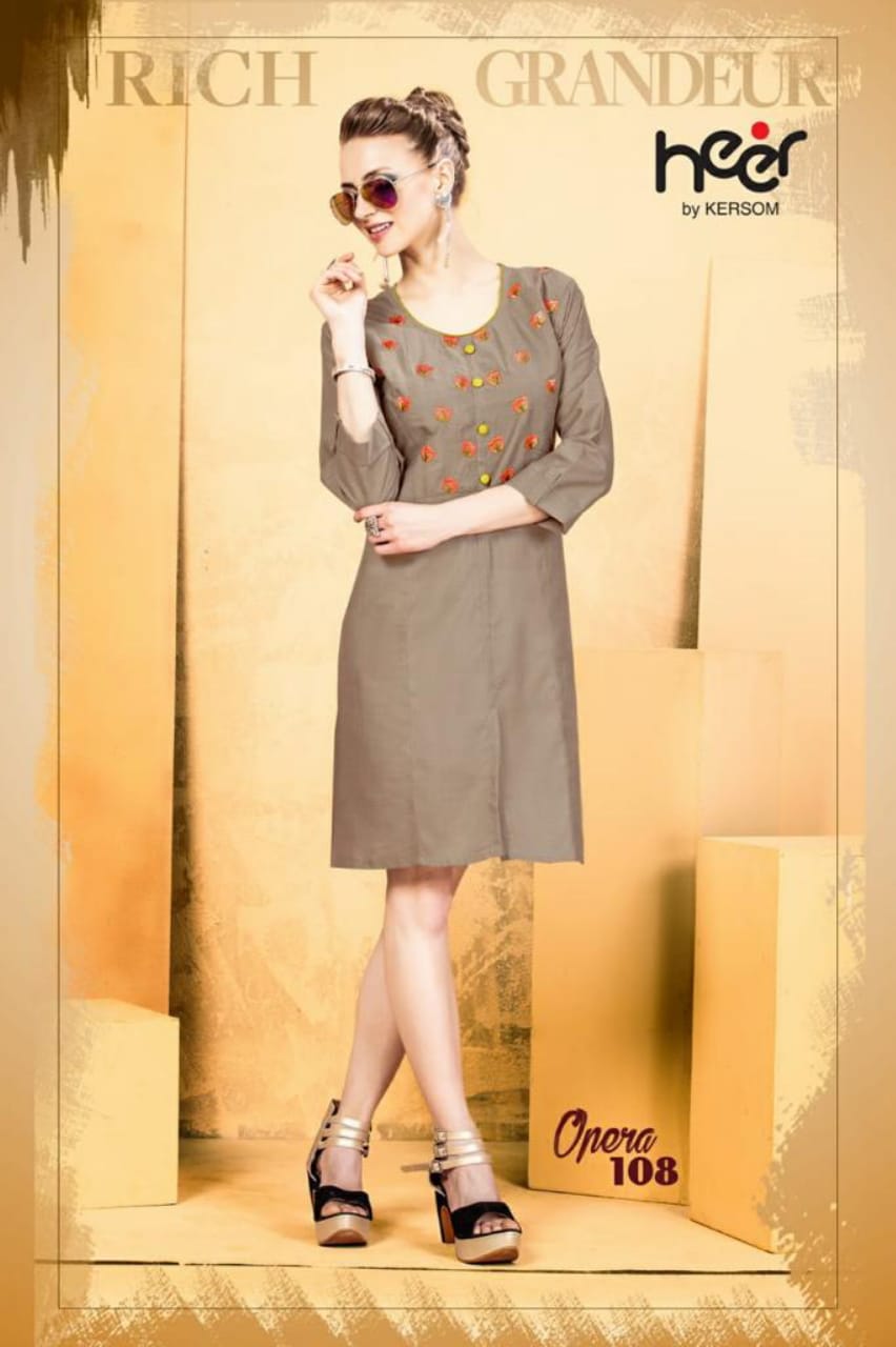 Opera By Heer 101 To 108 Series Beautiful Colorful Stylish Fancy Casual Wear & Ethnic Wear & Ready To Wear Heavy Cotton Dobby Quality Kurtis At Wholesale Price