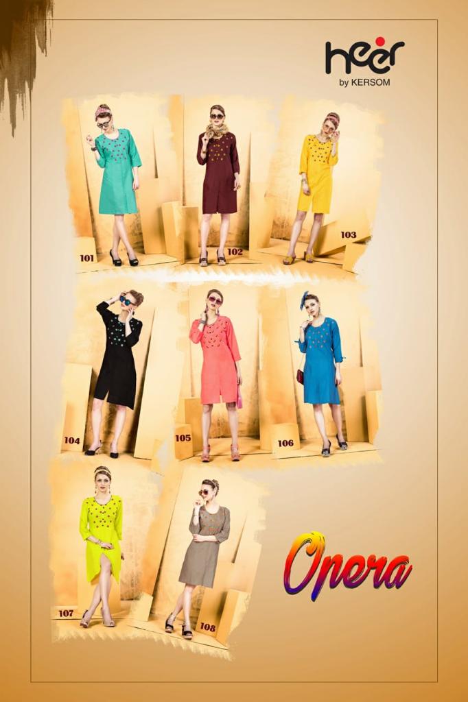 Opera By Heer 101 To 108 Series Beautiful Colorful Stylish Fancy Casual Wear & Ethnic Wear & Ready To Wear Heavy Cotton Dobby Quality Kurtis At Wholesale Price
