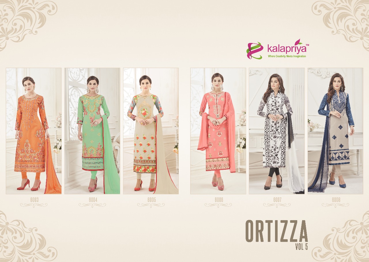 Ortizza Vol-5 By Kalapriya 6003 To 6008 Series Designer Beautiful Stylish Fancy Colorful Party Wear & Ethnic Wear Pure Lawn Embroidered Dresses At Wholesale Price