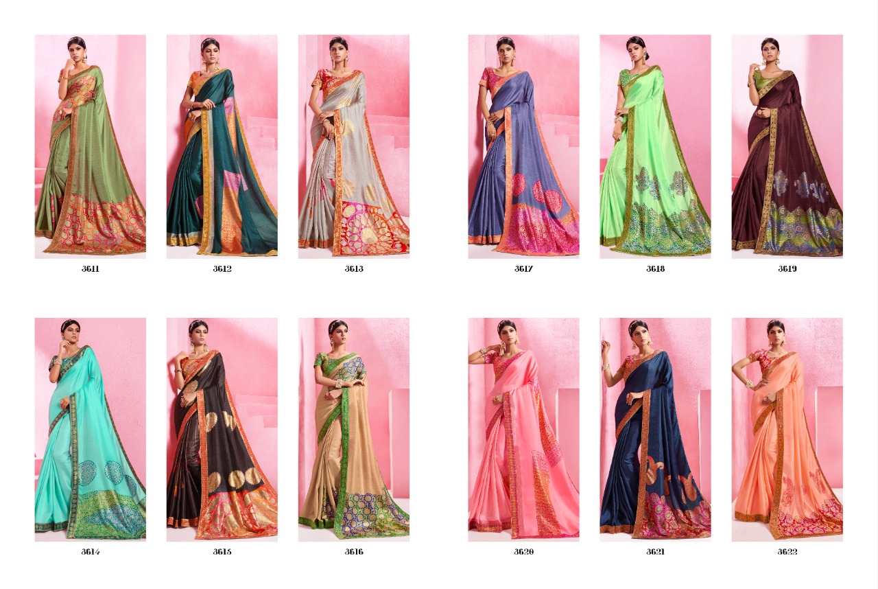 Overseas By Shangrila Sarees 3611 To 3622 Series Indian Traditional Wear Collection Beautiful Stylish Fancy Colorful Party Wear & Occasional Wear Fancy Silk Sarees At Wholesale Price