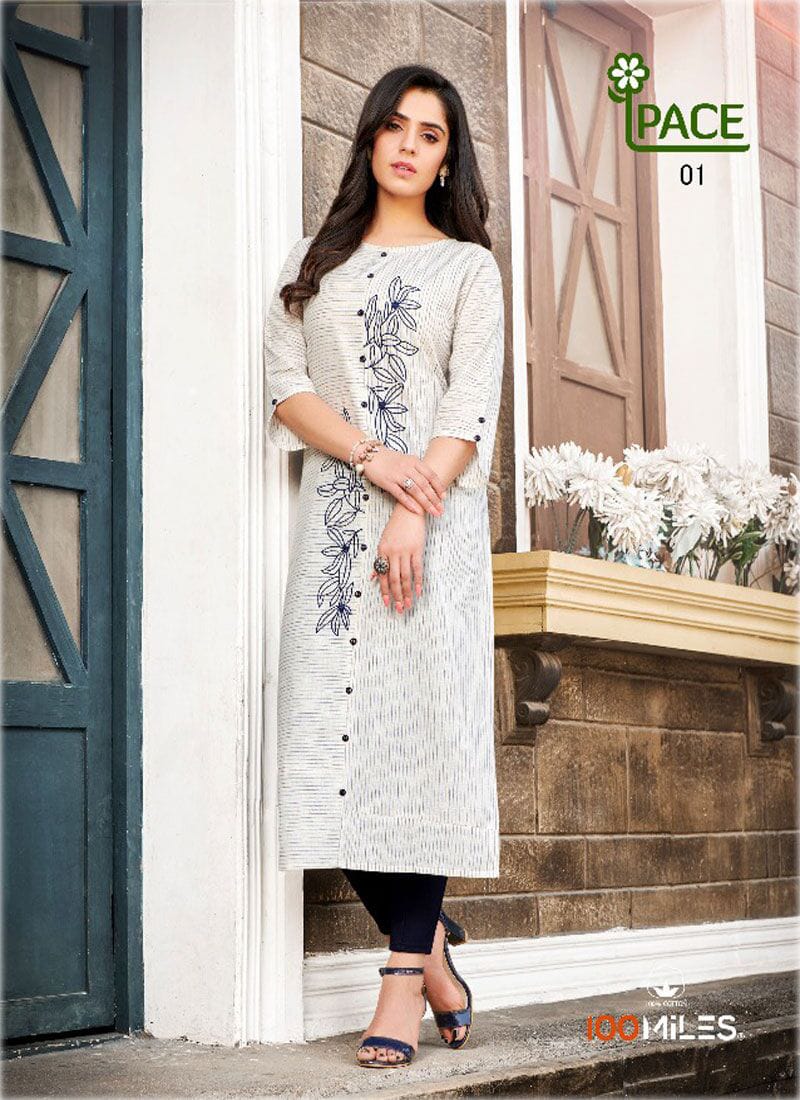 Pace By 100 Miles 01 To 04 Series Beautiful Colorful Stylish Fancy Casual Wear & Ethnic Wear & Ready To Wear Cotton Embroidered Kurtis At Wholesale Price
