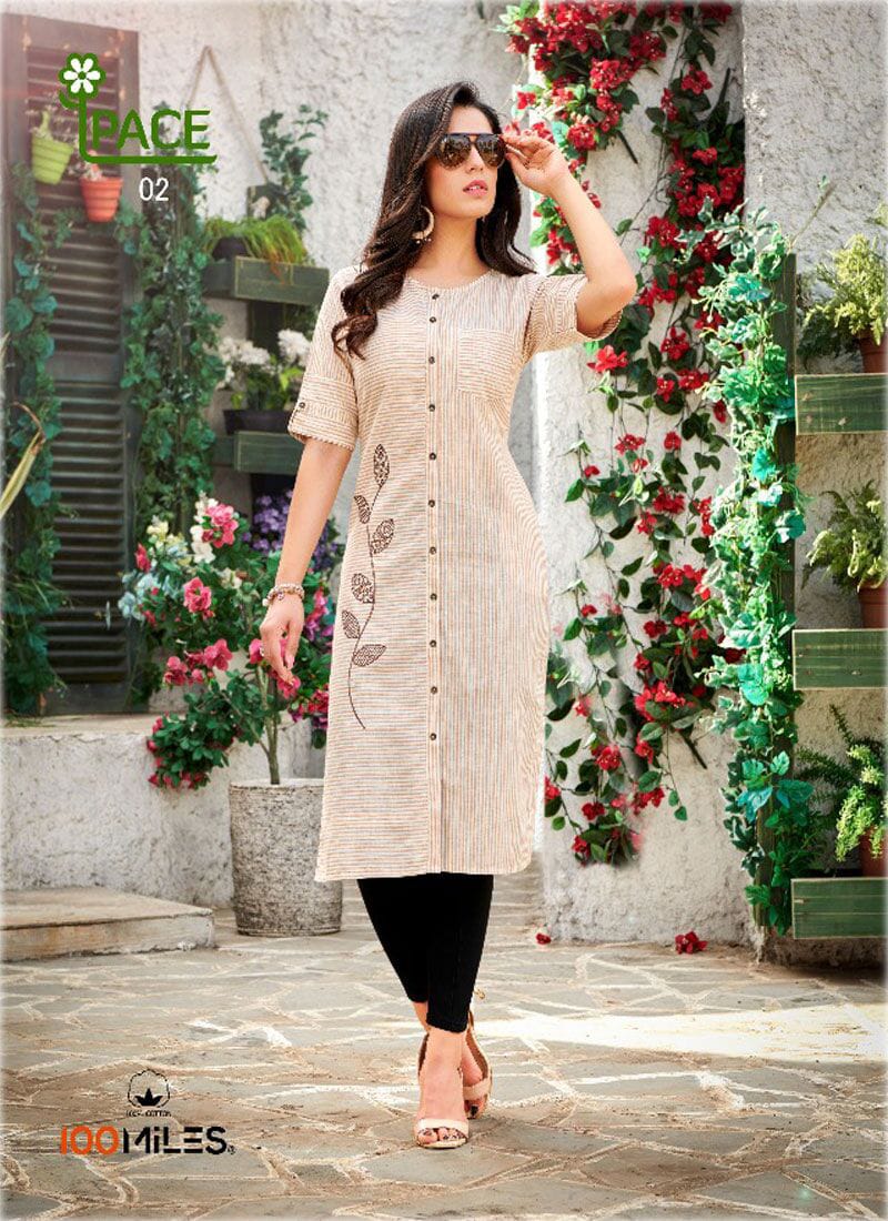 Pace By 100 Miles 01 To 04 Series Beautiful Colorful Stylish Fancy Casual Wear & Ethnic Wear & Ready To Wear Cotton Embroidered Kurtis At Wholesale Price
