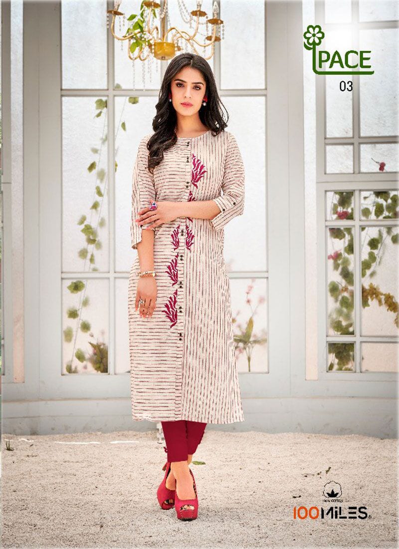 Pace By 100 Miles 01 To 04 Series Beautiful Colorful Stylish Fancy Casual Wear & Ethnic Wear & Ready To Wear Cotton Embroidered Kurtis At Wholesale Price