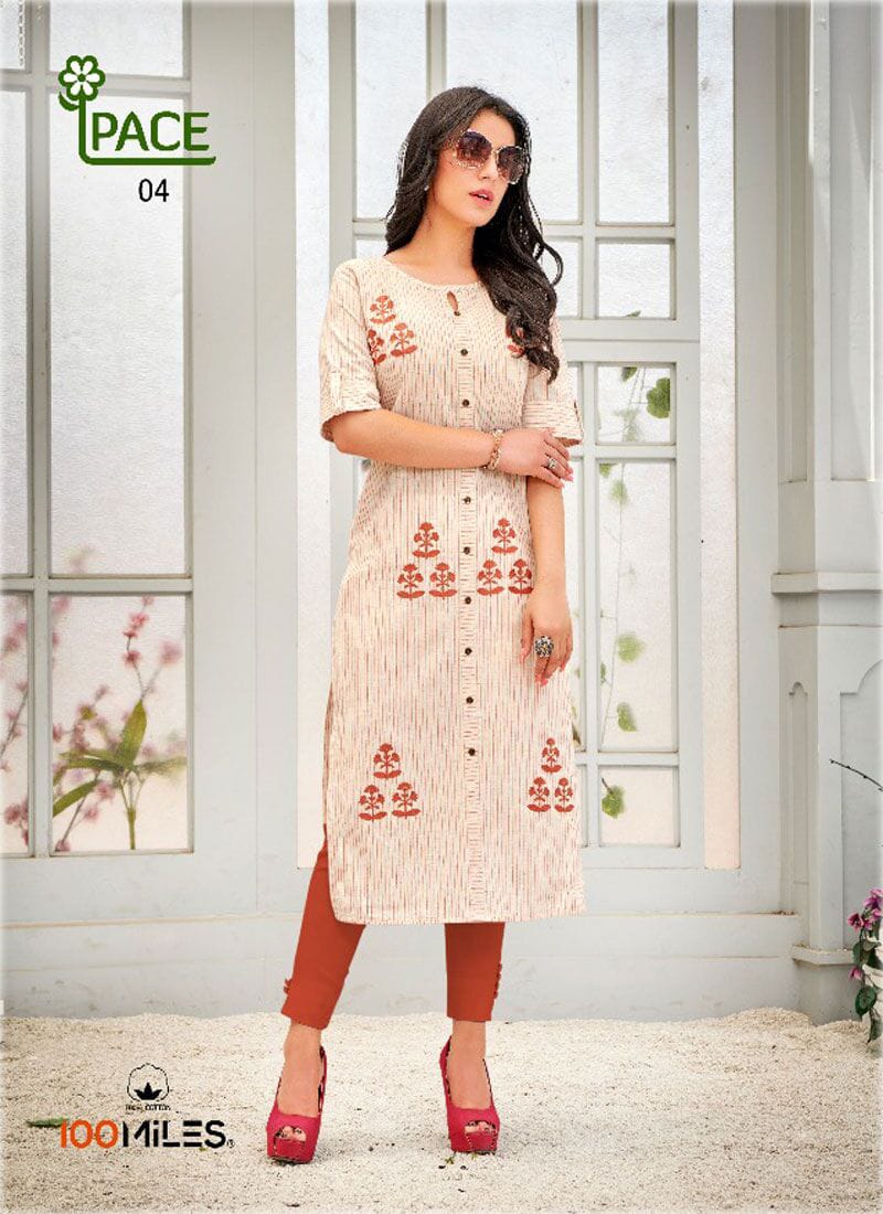 Pace By 100 Miles 01 To 04 Series Beautiful Colorful Stylish Fancy Casual Wear & Ethnic Wear & Ready To Wear Cotton Embroidered Kurtis At Wholesale Price