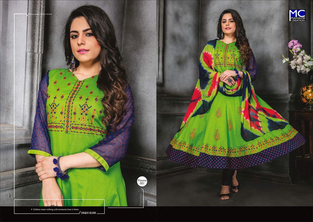 Panna Vol-12 By Mahavir Creation 001 To 008 Series Beautiful Colorful Stylish Fancy Casual Wear & Ethnic Wear & Ready To Wear Heavy Cotton Printed Dresses At Wholesale Price