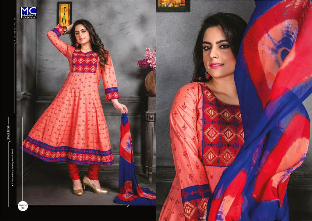 Panna Vol-12 By Mahavir Creation 001 To 008 Series Beautiful Colorful Stylish Fancy Casual Wear & Ethnic Wear & Ready To Wear Heavy Cotton Printed Dresses At Wholesale Price