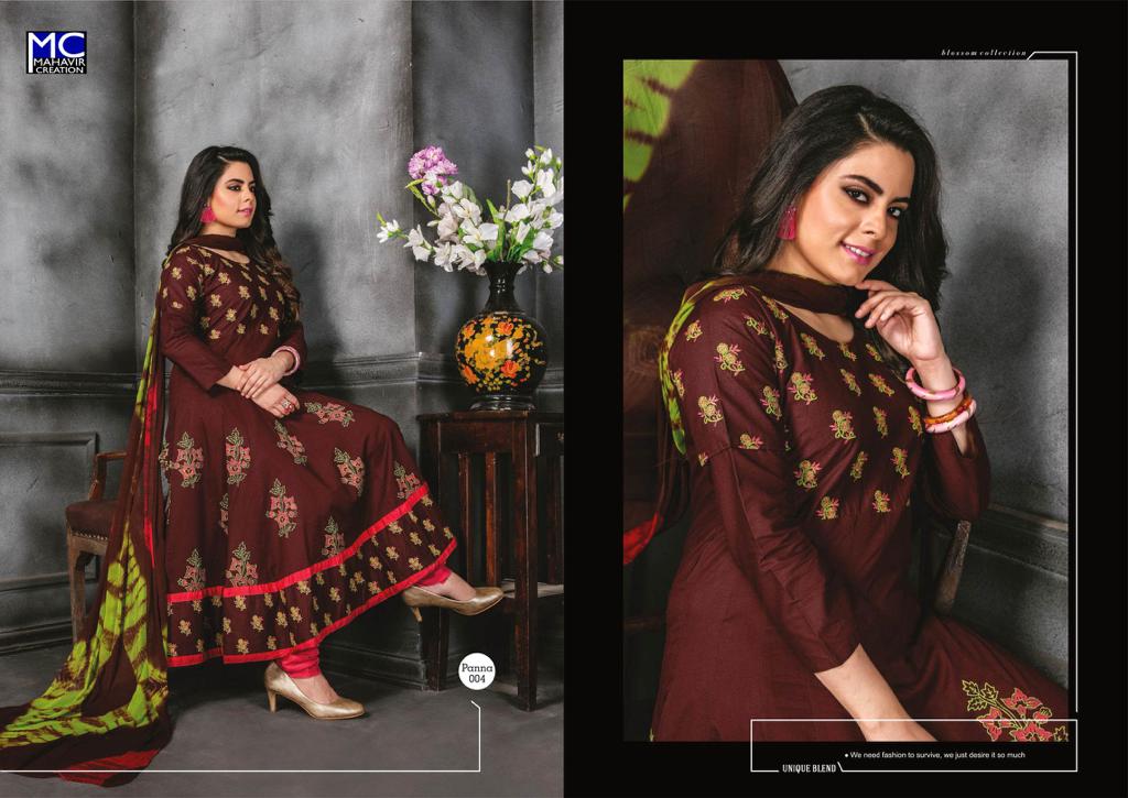 Panna Vol-12 By Mahavir Creation 001 To 008 Series Beautiful Colorful Stylish Fancy Casual Wear & Ethnic Wear & Ready To Wear Heavy Cotton Printed Dresses At Wholesale Price