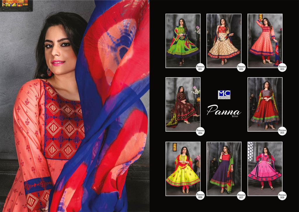 Panna Vol-12 By Mahavir Creation 001 To 008 Series Beautiful Colorful Stylish Fancy Casual Wear & Ethnic Wear & Ready To Wear Heavy Cotton Printed Dresses At Wholesale Price