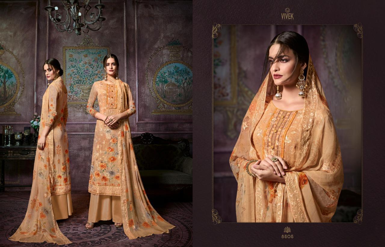 Parina Vol-3 By Vivek Fashion 8801 To 8808 Series Suits Collection Beautiful Stylish Fancy Colorful Casual Wear & Ethnic Wear Pure Viscose Georgette Digital Printed With Embroidery Work Dresses At Wholesale Price