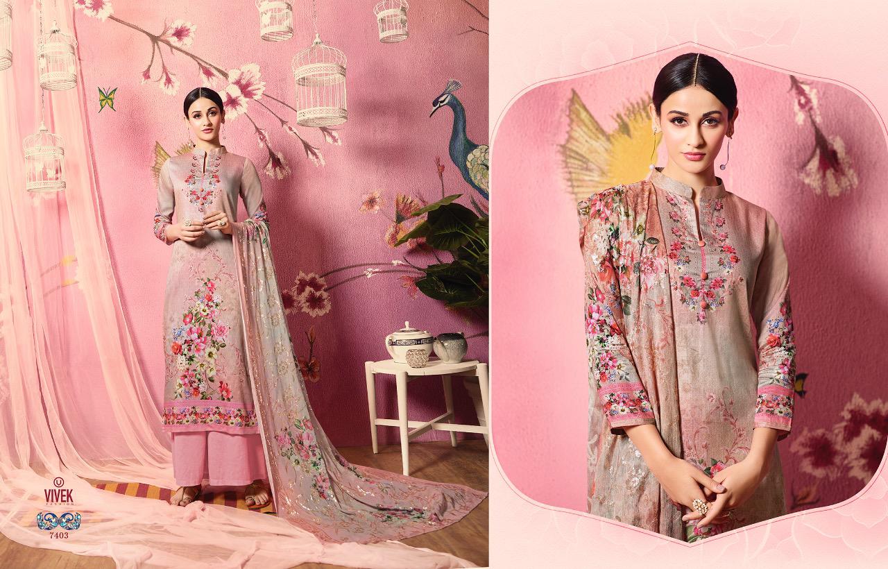 Parina By Vivek Fashion 7401 To 7408 Series Beautiful Suits Stylish Fancy Colorful Casual Wear & Ethnic Wear Collection Pure Muslin Silk Embroidered Dresses At Wholesale Price