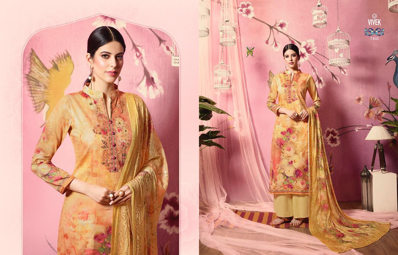 Parina By Vivek Fashion 7401 To 7408 Series Beautiful Suits Stylish Fancy Colorful Casual Wear & Ethnic Wear Collection Pure Muslin Silk Embroidered Dresses At Wholesale Price