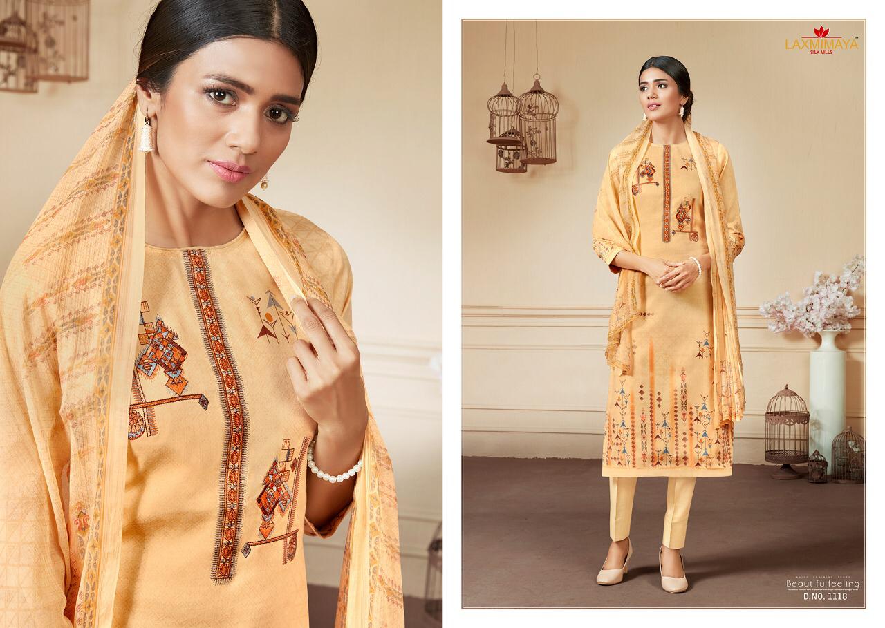 Parnika By Laxmimaya Silk Mills 1111 To 1120  Series Designer Suits Beautiful Stylish Fancy Colorful Party Wear & Occasional Wear Pure Cotton Satin Digital Style Print With Exclusive Neck Embroidery Work  Dresses At Wholesale Price