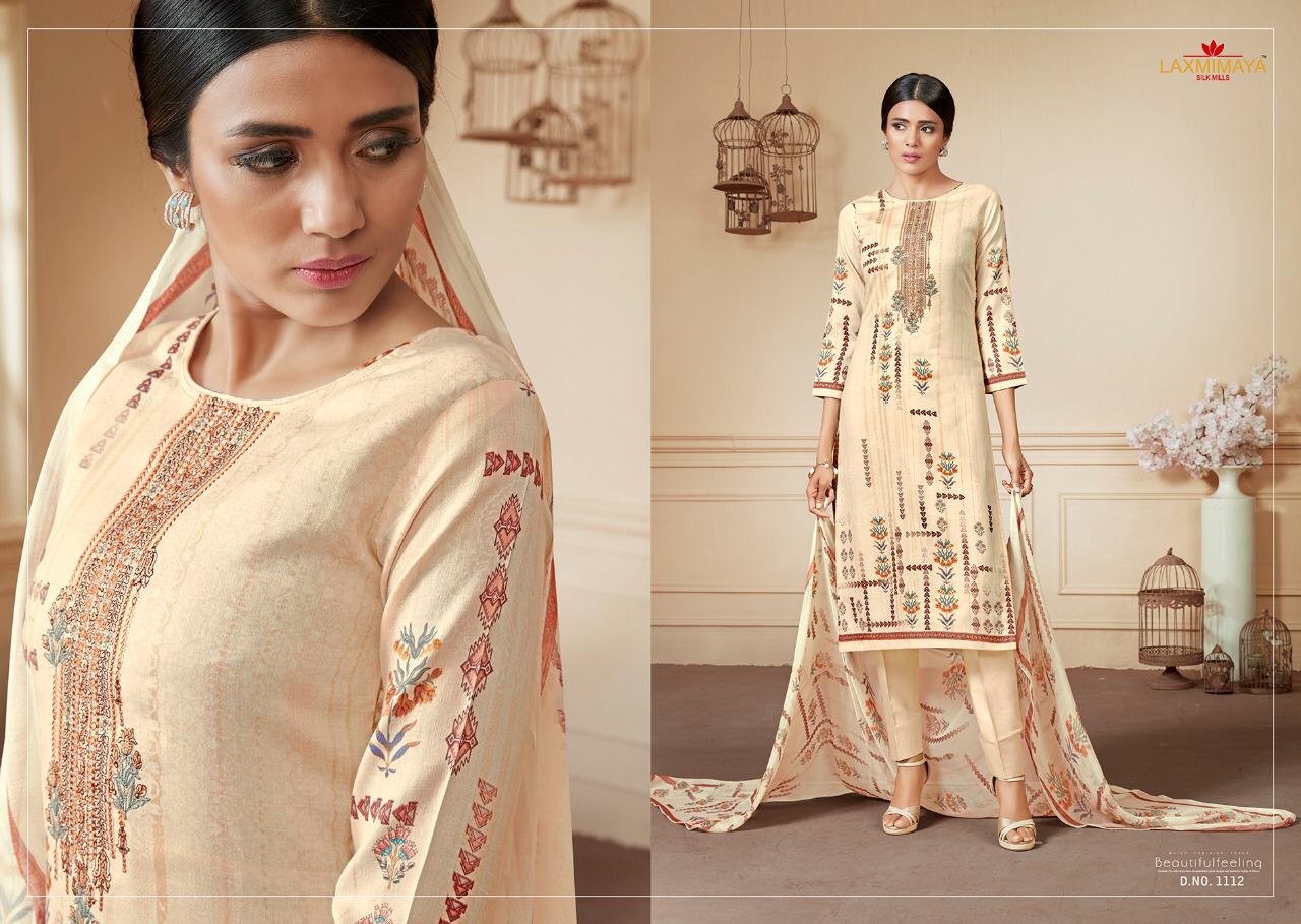 Parnika By Laxmimaya Silk Mills 1111 To 1120  Series Designer Suits Beautiful Stylish Fancy Colorful Party Wear & Occasional Wear Pure Cotton Satin Digital Style Print With Exclusive Neck Embroidery Work  Dresses At Wholesale Price