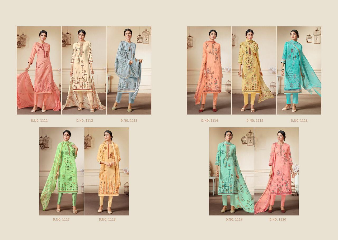 Parnika By Laxmimaya Silk Mills 1111 To 1120  Series Designer Suits Beautiful Stylish Fancy Colorful Party Wear & Occasional Wear Pure Cotton Satin Digital Style Print With Exclusive Neck Embroidery Work  Dresses At Wholesale Price
