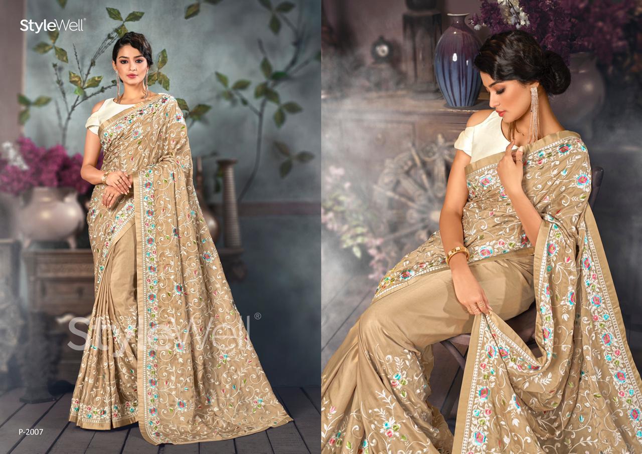 Parsi Saree By Stylewell 2001 To 2008 Series Indian Traditional Wear Collection Beautiful Stylish Fancy Colorful Party Wear & Occasional Wear Heritage Satin Digital Printed Sarees At Wholesale Price