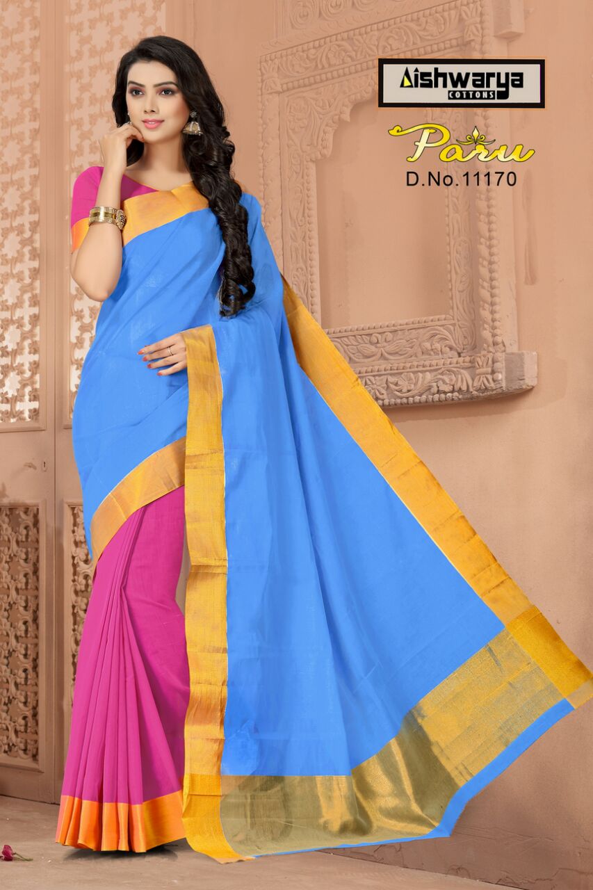Paru By Aishwarya 11168 To 11175 Series Beautiful Colorful Fancy Stylish Party Wear & Occasional Wear Pure Cotton Sarees At Wholesale Price