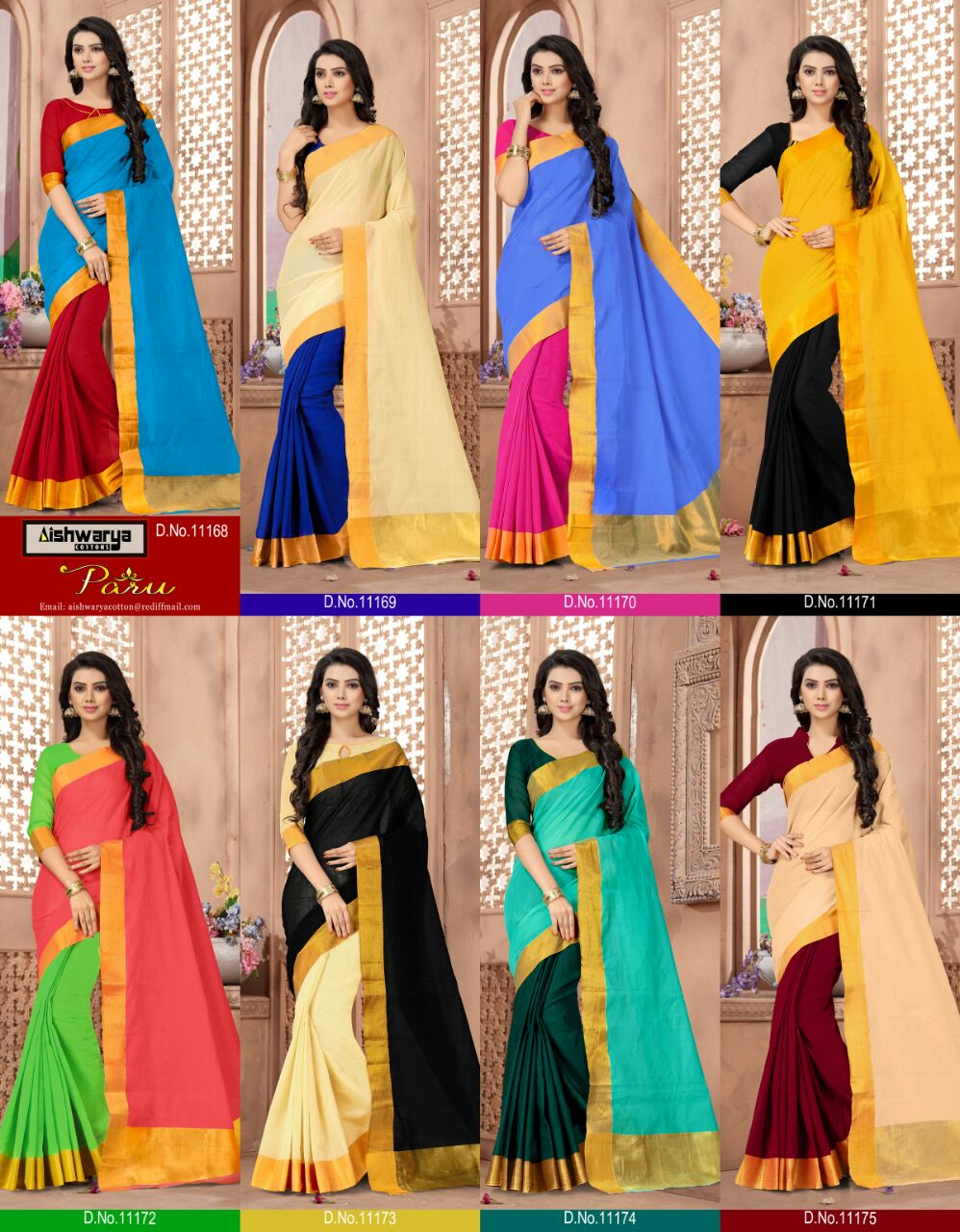 Paru By Aishwarya 11168 To 11175 Series Beautiful Colorful Fancy Stylish Party Wear & Occasional Wear Pure Cotton Sarees At Wholesale Price