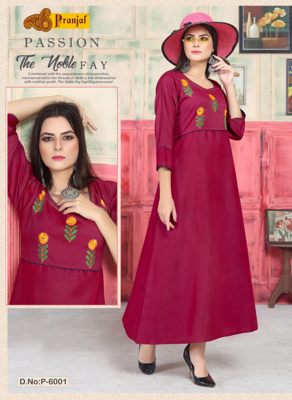 Passion Vol-6 By Pranjal 6001 To 6005 Series Beautiful Stylish Colorful Fancy Party Wear & Ethnic Wear & Ready To Wear Rayon 2 Tone Slub Kurtis At Wholesale Price