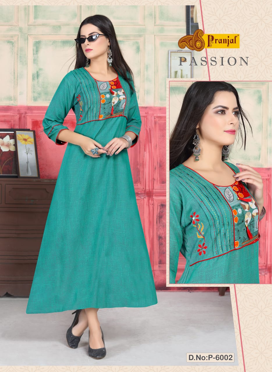 Passion Vol-6 By Pranjal 6001 To 6005 Series Beautiful Stylish Colorful Fancy Party Wear & Ethnic Wear & Ready To Wear Rayon 2 Tone Slub Kurtis At Wholesale Price