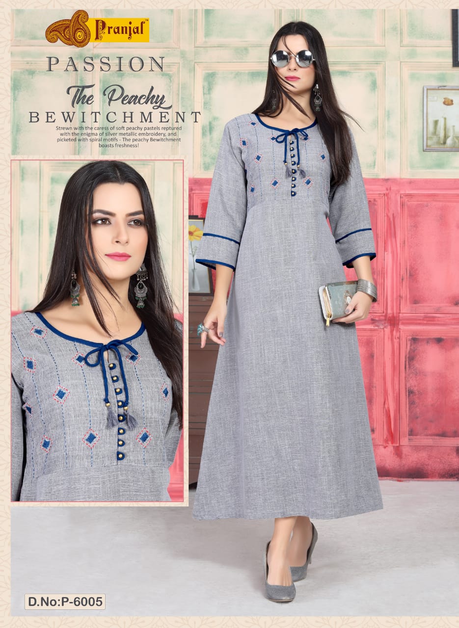 Passion Vol-6 By Pranjal 6001 To 6005 Series Beautiful Stylish Colorful Fancy Party Wear & Ethnic Wear & Ready To Wear Rayon 2 Tone Slub Kurtis At Wholesale Price