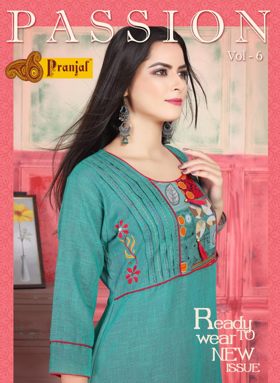 Passion Vol-6 By Pranjal 6001 To 6005 Series Beautiful Stylish Colorful Fancy Party Wear & Ethnic Wear & Ready To Wear Rayon 2 Tone Slub Kurtis At Wholesale Price